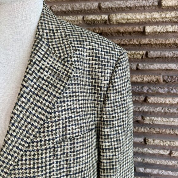 Tommy Hilfiger Blue Brown Houndstooth Plaid 3 Button Sport Coat Blazer Size 44L - Picture 9 of 14